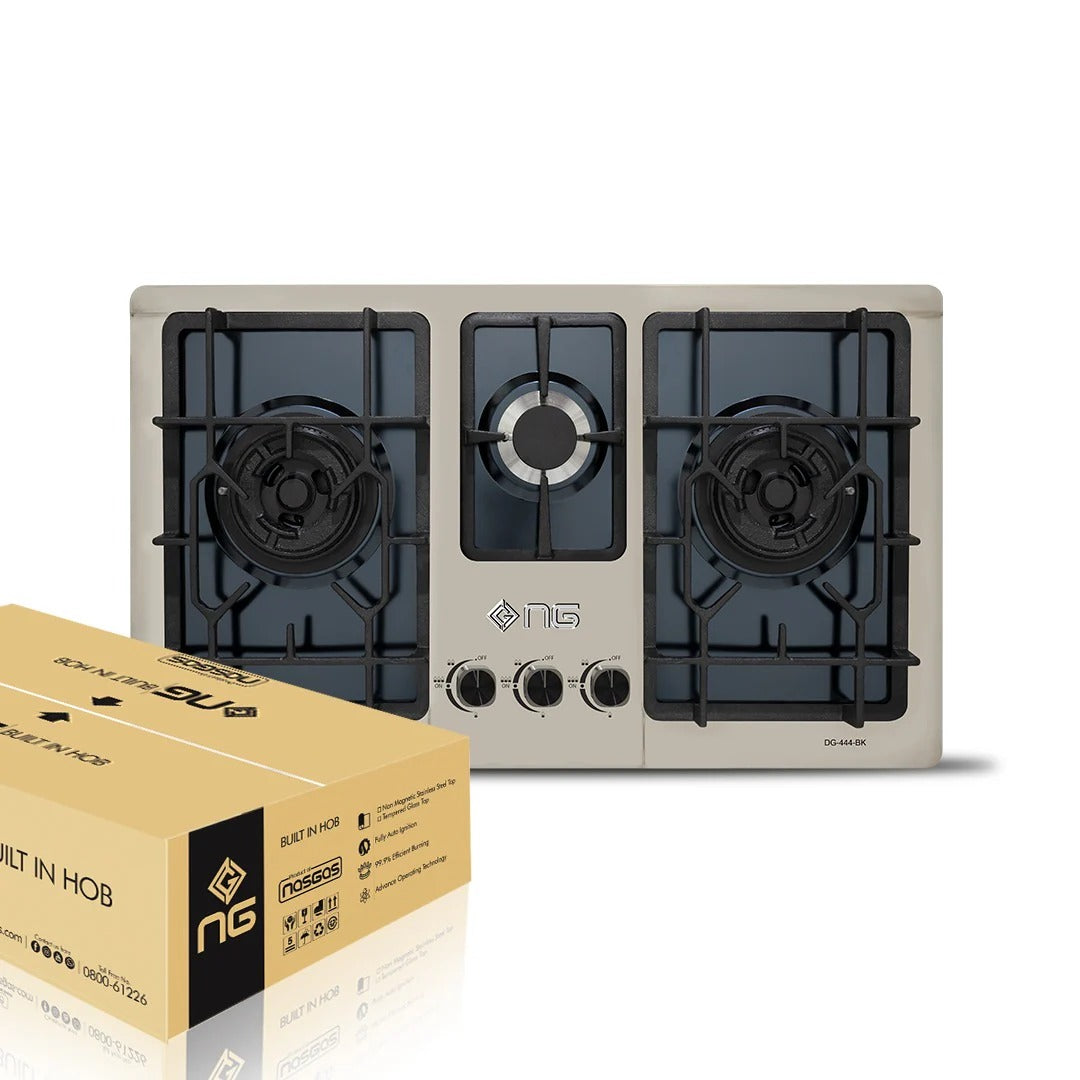 Nasgas DG-444 BK Built-in Hob 3 Burner Gas Stove with Stainless Steel Finish