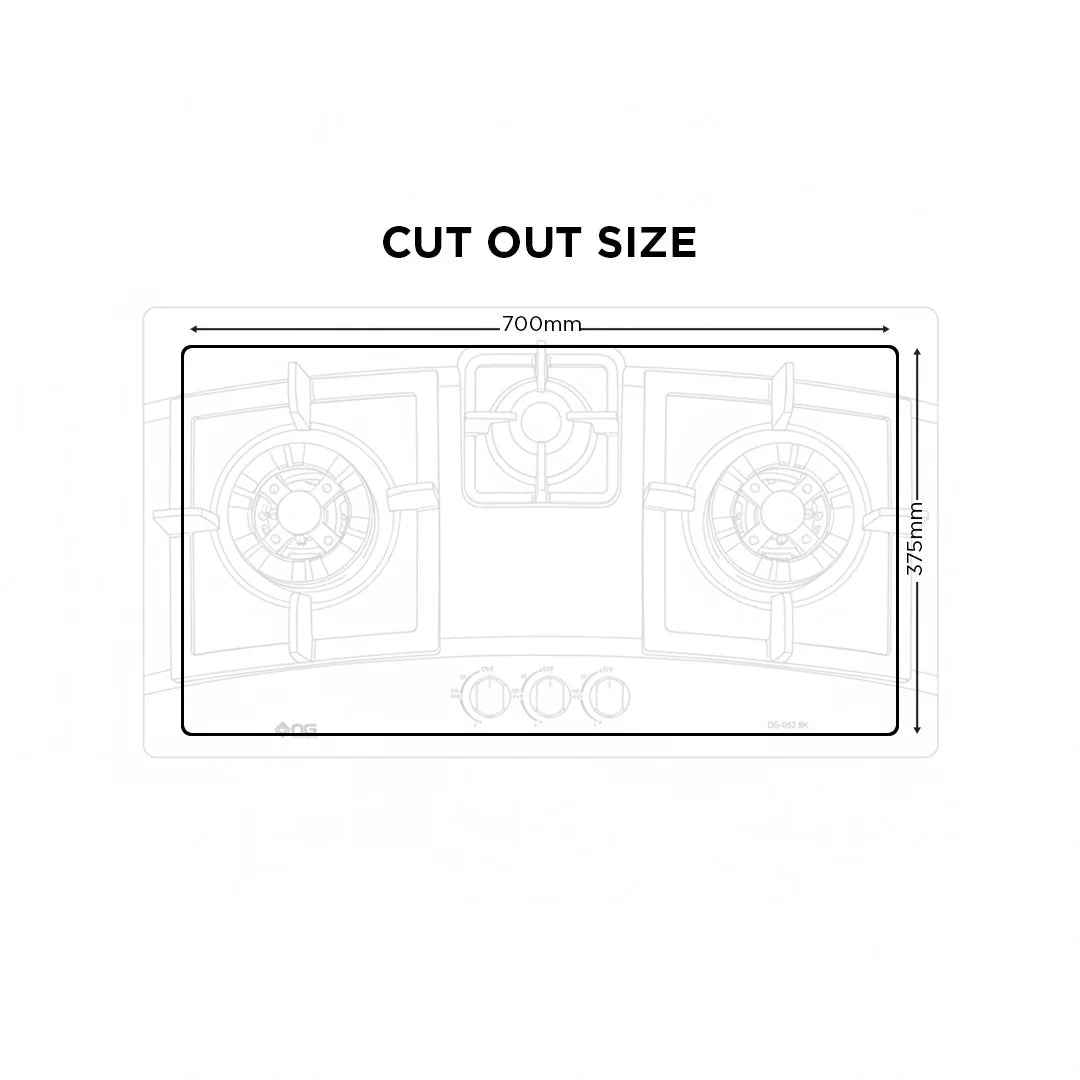 Nasgas DG-932 BK Built-in Hob 3 Burner Gas Stove with Black Glass Finish