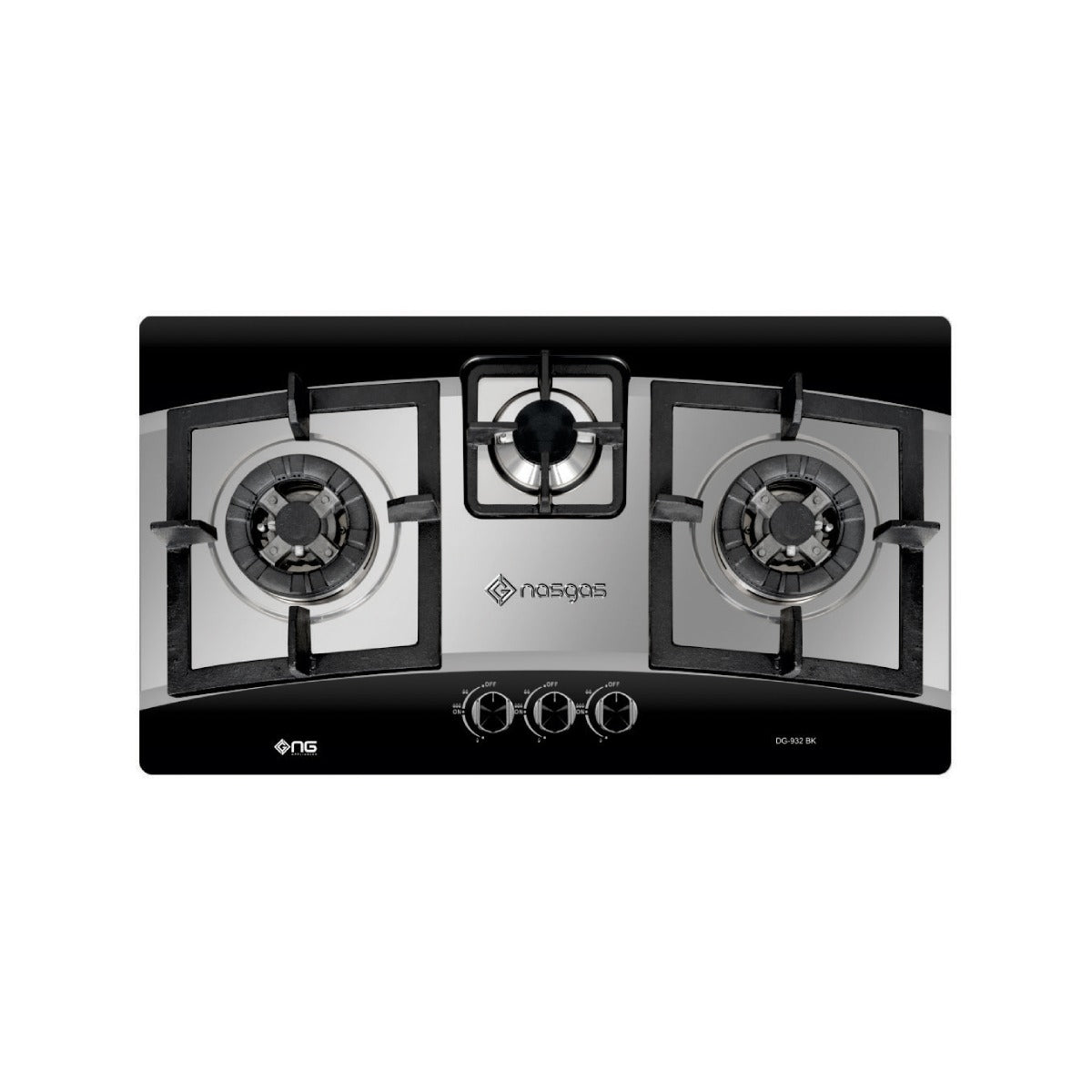 Nasgas DG-932 BK Built-in Hob 3 Burner Gas Stove with Black Glass Finish
