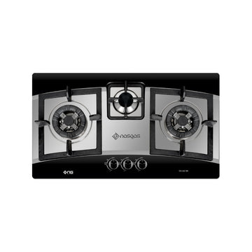 Nasgas DG-932 BK Built-in Hob 3 Burner Gas Stove with Black Glass Finish