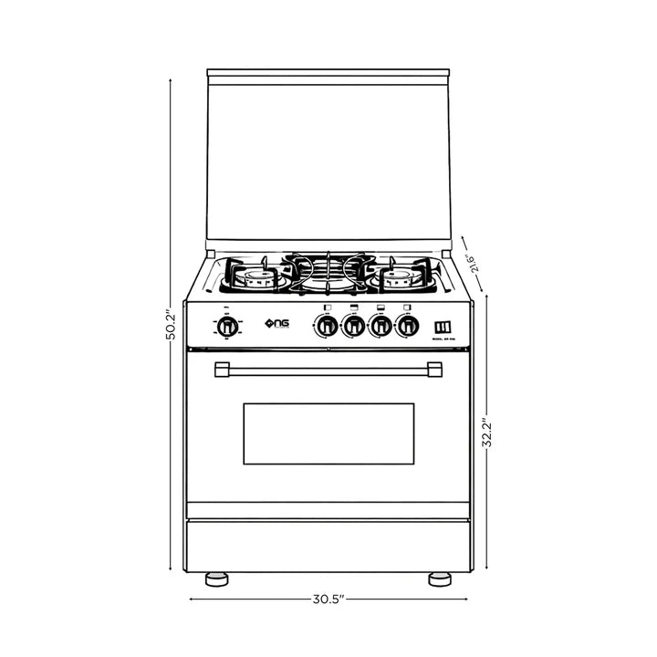 NasGas Cooking Range DG-430 Single Door - 4 Burner, Stainless Steel Body