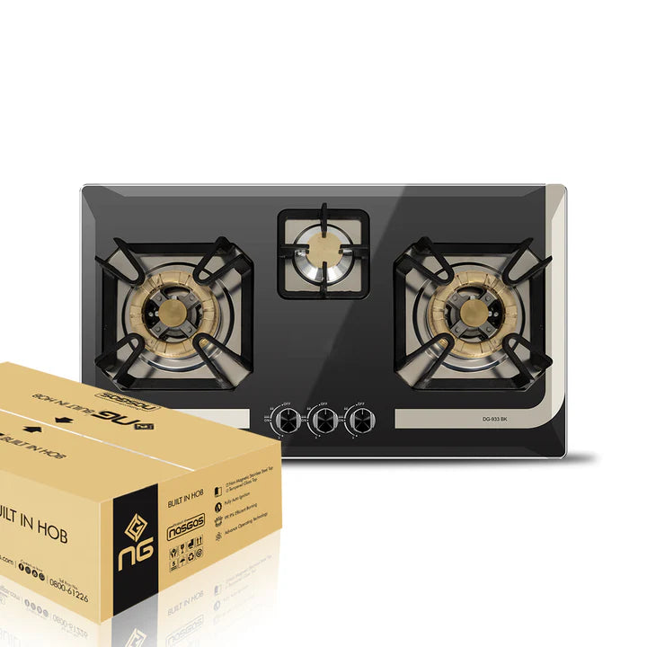 NasGas DG-933 BK Built-In-Hob -3 Super Prime Burners Stainless Steel Gas Stove With Auto Agnition