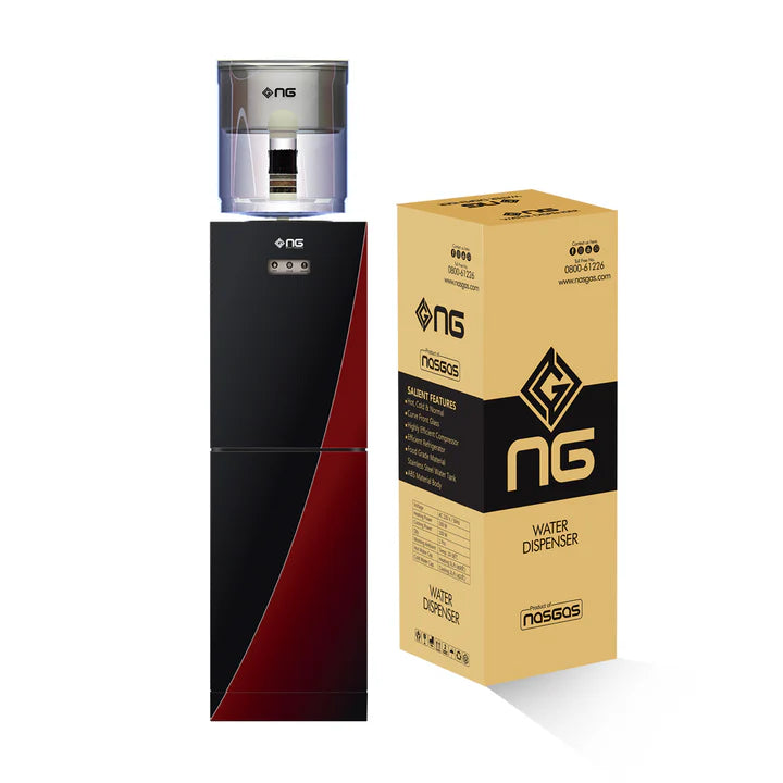 NasGas NWD-190 Water Dispanser - Tap Glass Door (Black & Maroon)