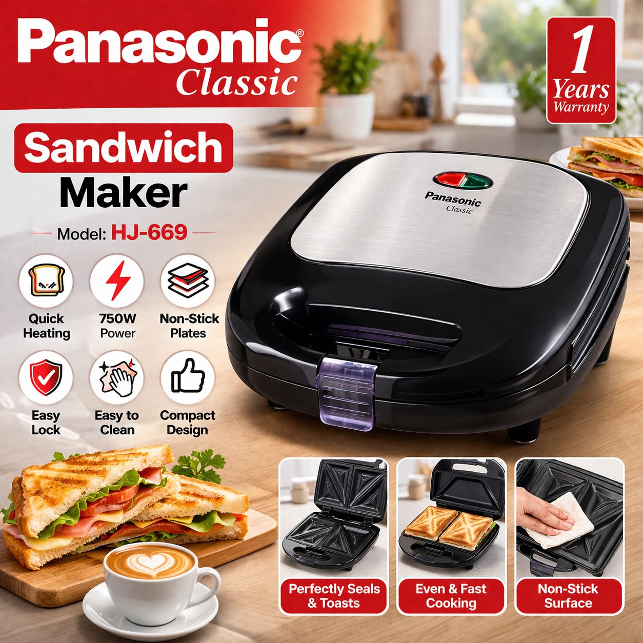 Panasonic Sandwich Maker (HJ-669) – Quick & Delicious Snacks at Home